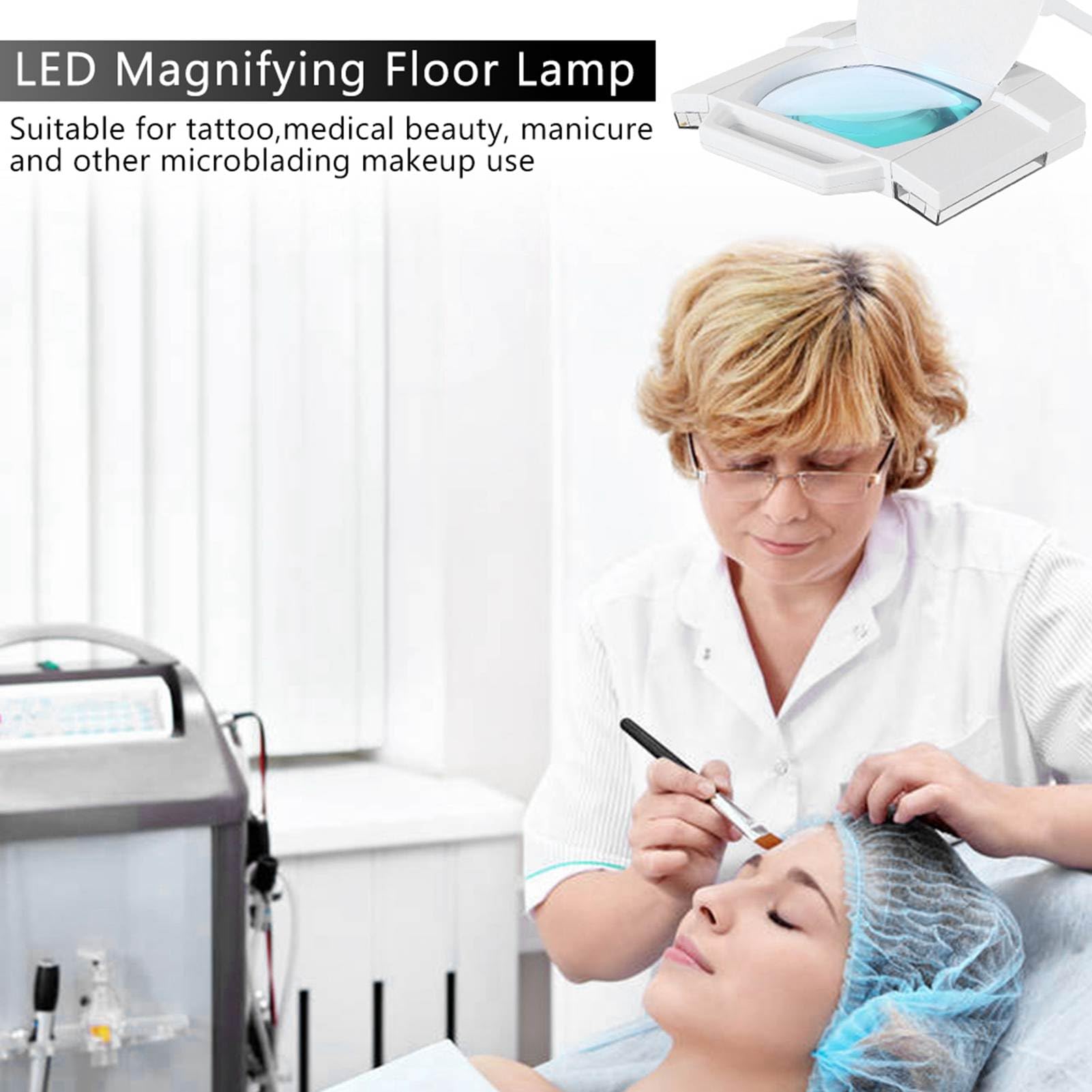 5 X Lampe Loupe Grossissante LED sur Pied 220V, Lampe Loupe Atelier avec Bras Réglable Pivotant pour Cabinet Médicale, Salon de Beauté, Cliniques, Tatouage, Spa, Bijoutiers, Horlogers