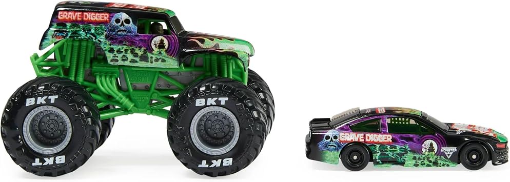 Monster Jam Official 1:64 Scale Diecast 2-Pack Monster Truck and Race Car: Grave Digger