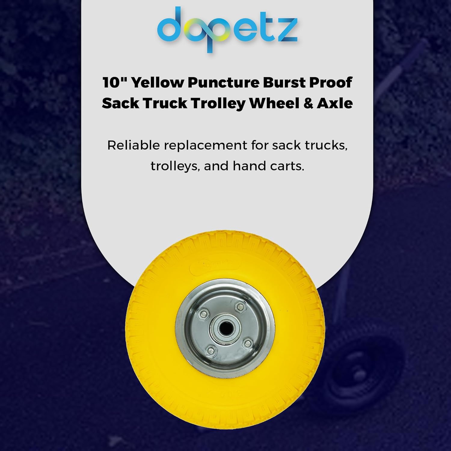 Dapetz 2 x 10 Yellow Sack Truck Hand Trolley Cart Wheelbarrow Wheel Puncture Proof Replaceable Solid Rubber Wheel Tyre Tires for Garden Cart Puncture Proof
