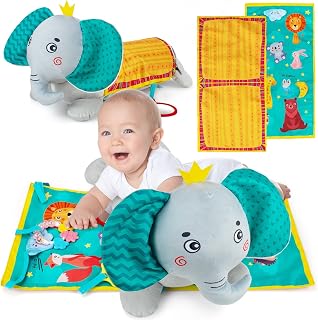 beetoy Baby Tummy Time Toys, Tummy Time Pillow Toys with 3D Activity Play Crinkle Toys Detachable Mirror and Teether Ring Toys, Baby Pillow Sensory Development Toys for Newborn Infants 0 3 6 Months