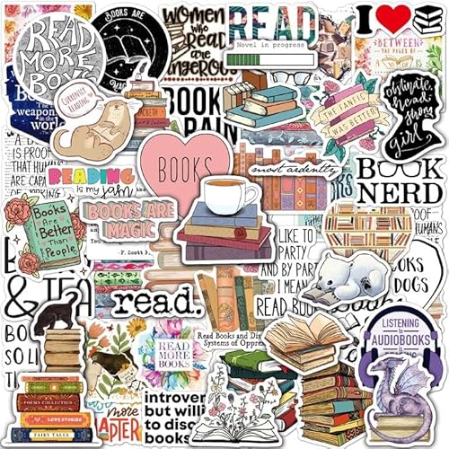 Joyppy 50 PCS Book Stickers for Kindle, Bookish Kindle Reading Stickers for eBook Reader Case, Books, Water Bottles, Laptops, Book Lover Accessories Gifts for Kids Teens Adults