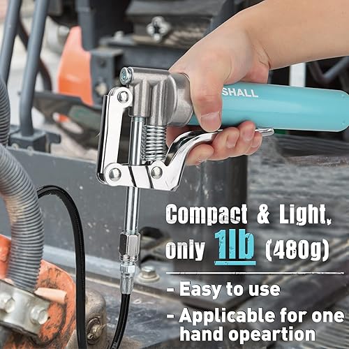 Miniatura 4 de SHALL Mini pistola de engrase, kit de pistola de grasa pequeña (capacidad de 3.52 onzas, 3000 PSI) con 2 acopladores de 4 mordazas, boquilla
