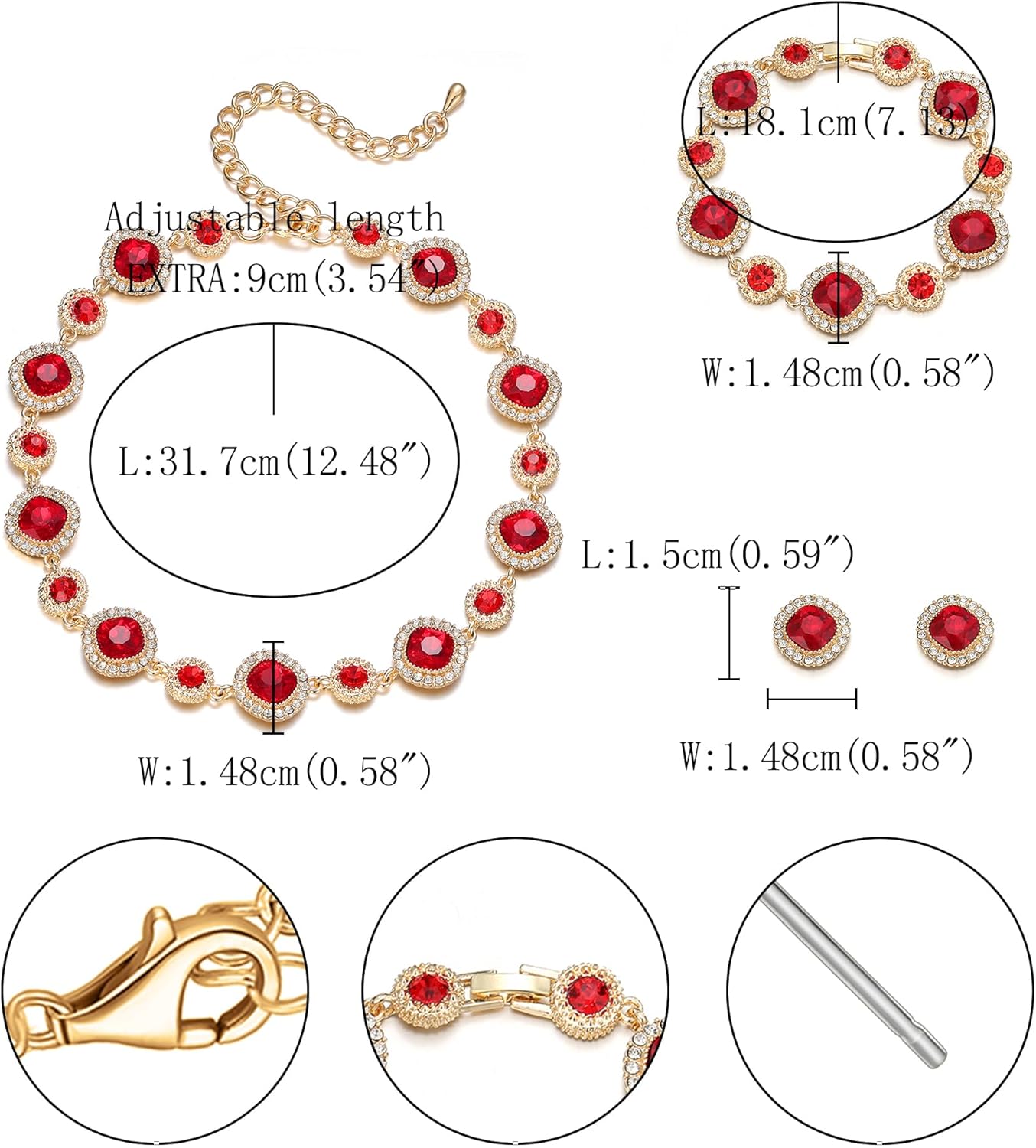 FANZE Crystal Jewelry Sets Gold and Silver Sparkly Rhinestone Necklace Bracelet and Earrings Set Formal Prom Bridal Wedding Costume Accessory for Women