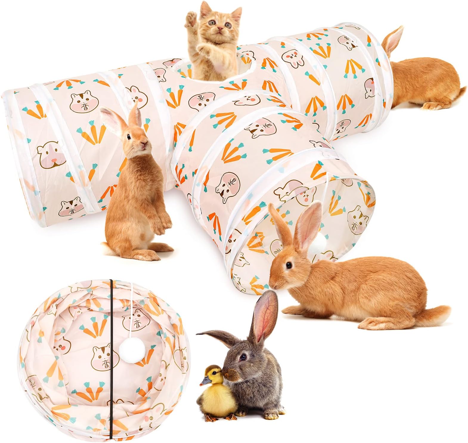 AVASAGS 3-Wege Kaninchen Tunnel Faltbar - Spieltunnel Für Kleintiere Mit Guckloch