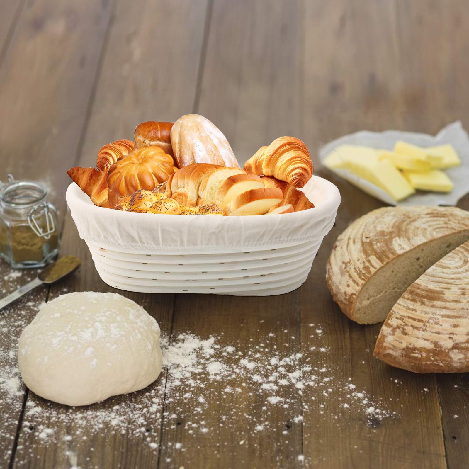 Set mit 3 Gärkörben, 25,4 cm, oval, für Sauerteig, Brot, Teiggärschalen mit Einlagen, perfekt für professionelles und privates Teigbacken