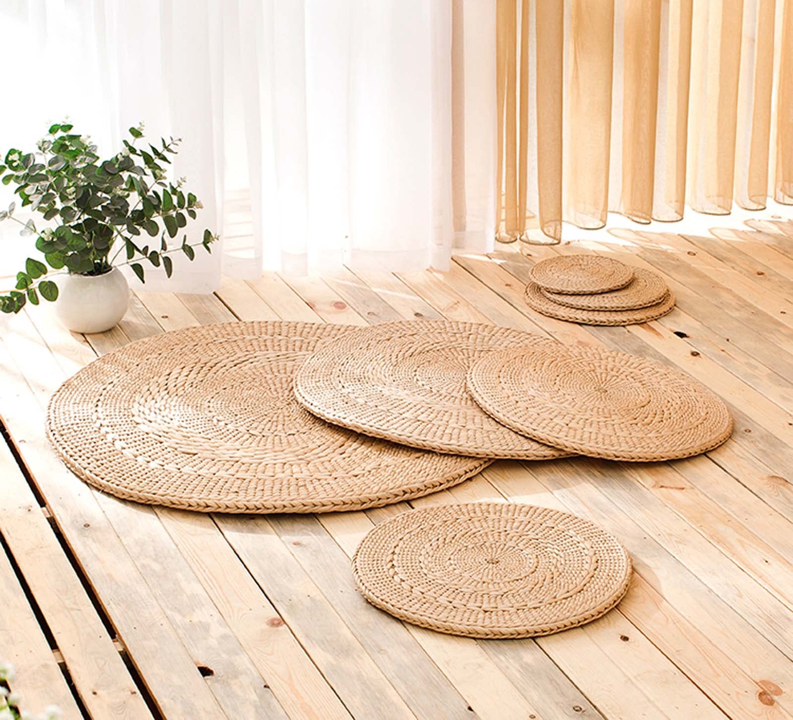 Set 6 Tovagliette Rotonde In Rattan Intrecciato A Mano – 30 Cm, In Giacinto D'acqua Naturale, Resistenti Al Calore, Per Tavolo Da Pranzo E Decorazione - 2