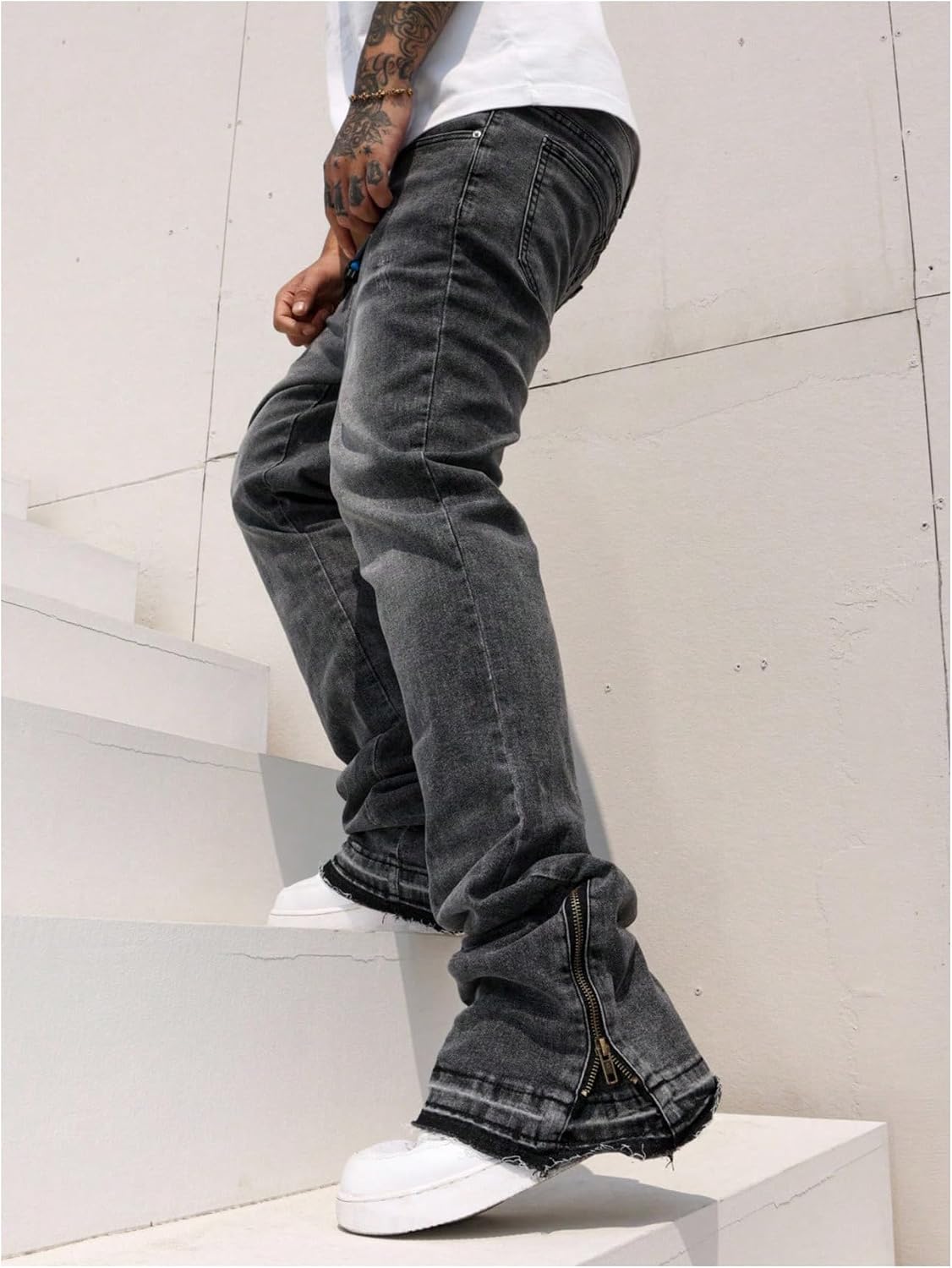 SOLY HUX Men's Y2k Stacked Jeans Straight Leg Zip Side Denim Pants Hip Hop Streetwear