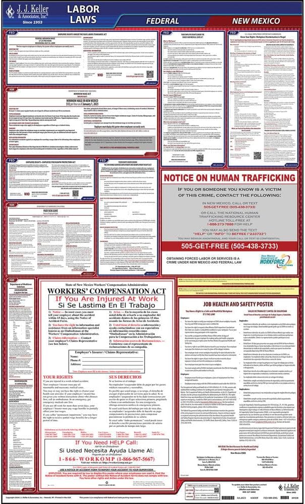 2026 New Mexico and Federal Labor Law Poster (English, NM State) - OSHA Compliant All-in-One Laminated Poster, J. J. Keller & Associates, Inc.