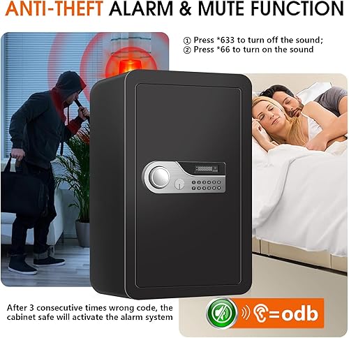 Miniatura 6 de Caja de seguridad digital con bloqueo de teclado, 1.8 pies cúbicos, 17.72 x 13.78 x 12.99 pulgadas, negro