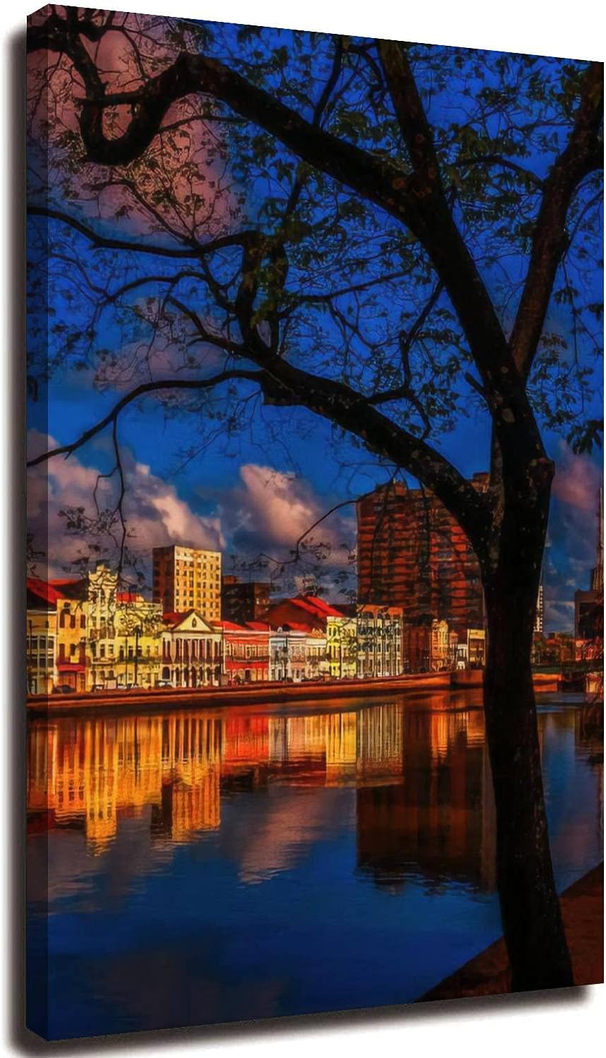 DSYGKBLZMDJ 20x32inch Canvas Print Wall Art Painting Pictures The beautiful street in Recife Pernambuco Brazil Stretched & Framed Poster Home Gallery Wrapped Artwork Ready to Hang