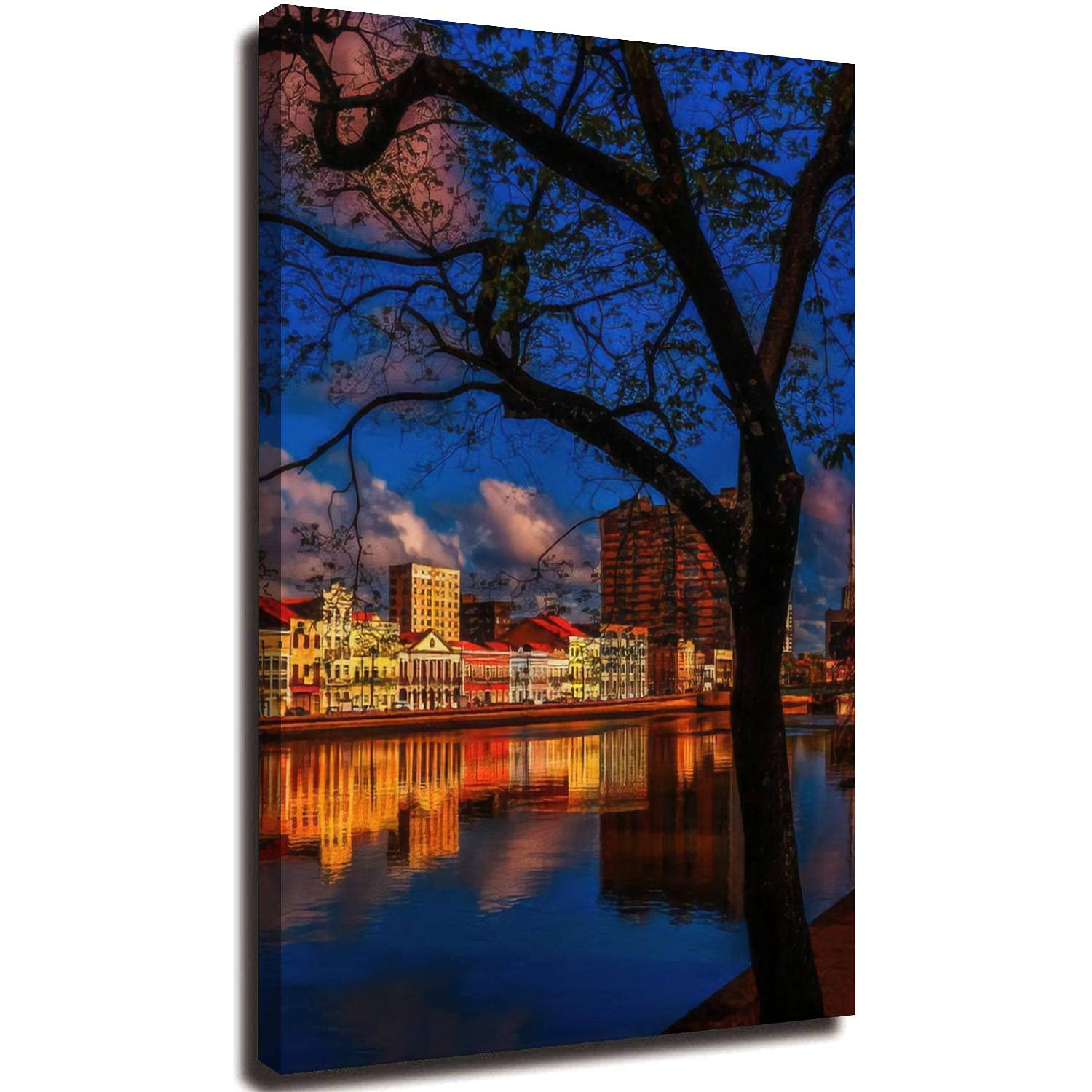 DSYGKBLZMDJ 20x32inch Canvas Print Wall Art Painting Pictures The beautiful street in Recife Pernambuco Brazil Stretched & Framed Poster Home Gallery Wrapped Artwork Ready to Hang