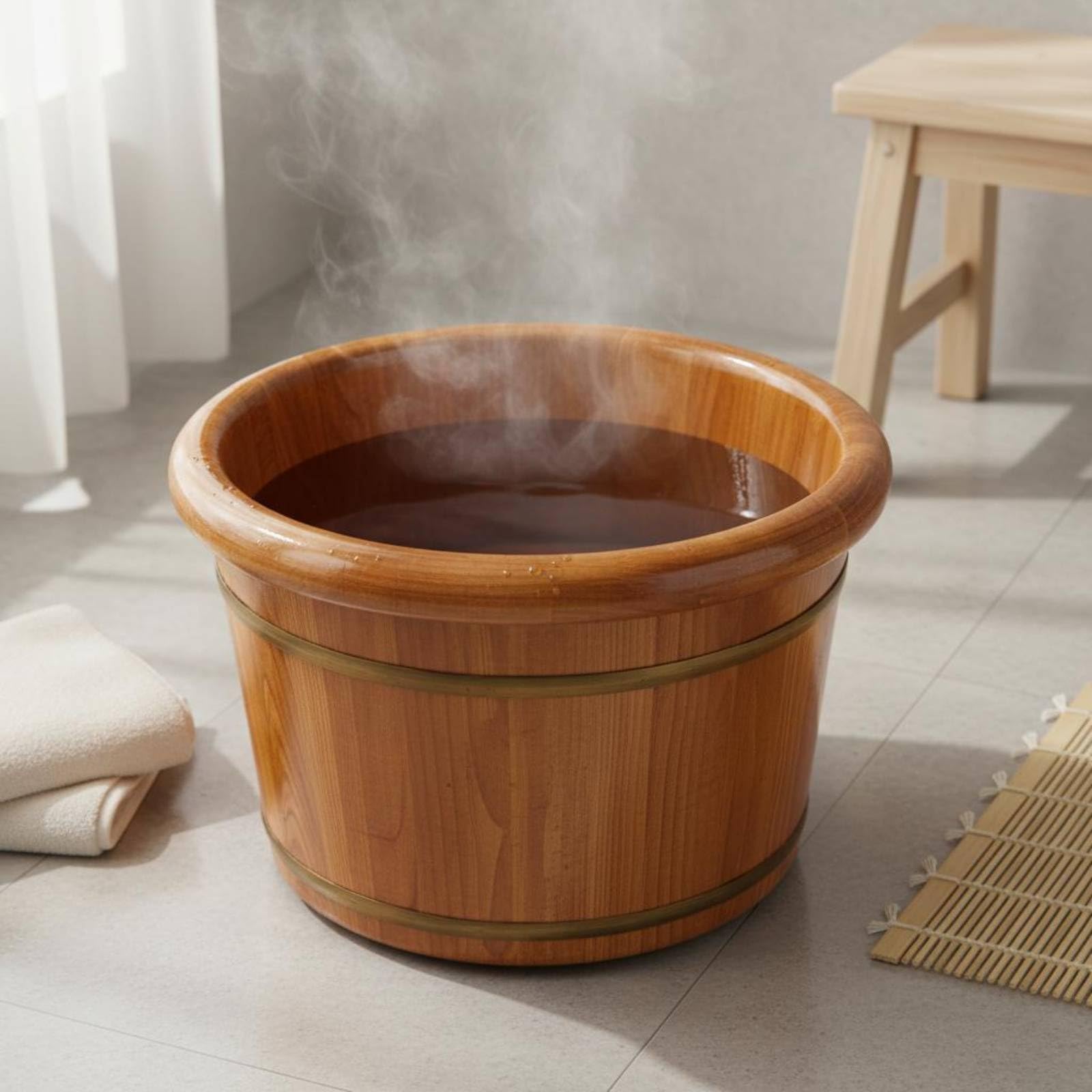 Vasca per Pediluvio in Legno Carbonizzato con Design Profondo per Ammollo Quotidiano dei Piedi Adatta per Sauna E, Carbonizzato Con Punti Di Agopuntura, 26 Cm Di Altezza, Bordo Arrotondato