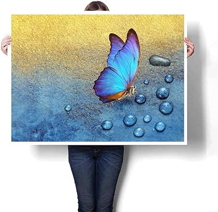 Amazon ポスター キャンバス絵画 露のしずくの蝶 金と青の背景 青と金のペンキで描かれた水彩紙 明るいモルフォ シール材質 60 X 40 Cm 壁紙 Amazon ポスター キャンバス絵画 露のしずくの蝶 金と青の背景 青と金のペンキで描かれた水彩紙 明るいモルフォ シール材質 60 X 40 Cm 壁紙