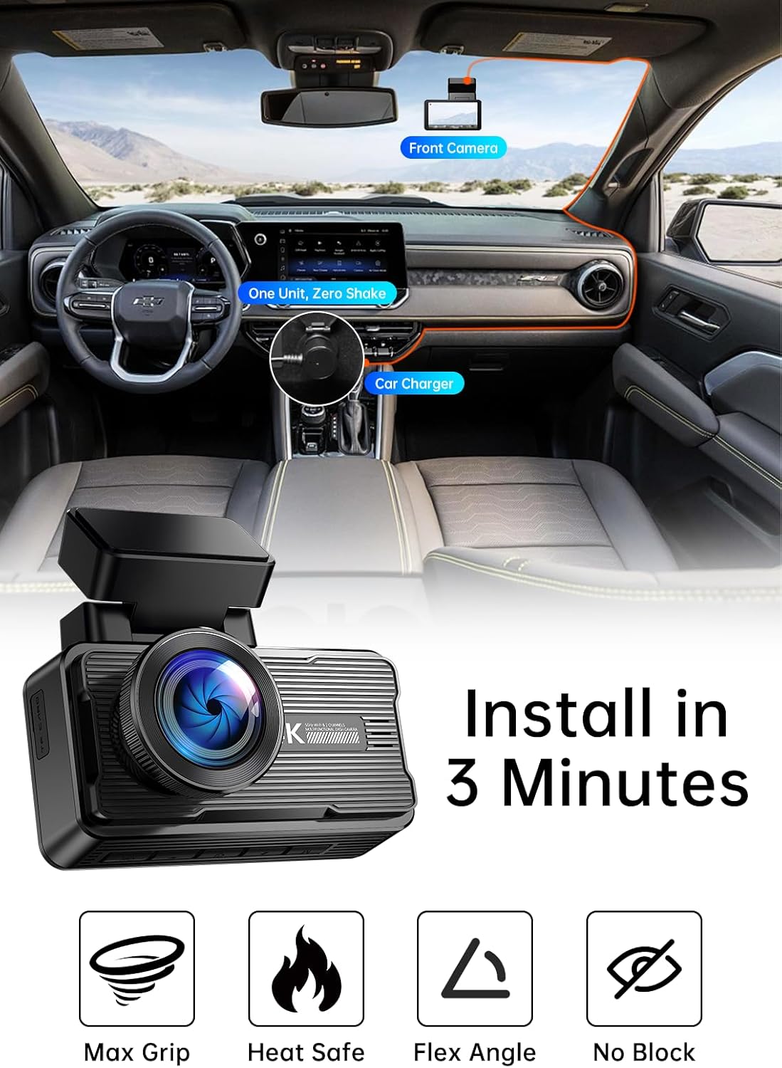 JOMISE 4K Dash Cam Front and Rear with 5Ghz WiFi GPS, Dual Dashcam with 64GB Card, 3" Screen, Night Vision, 24H Parking Mode – Reliable Dash Camera for Family Cars, Rideshare Drivers, and Trucks