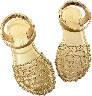 GORGLITTER Girl's Sandals Braided Closed Toe Flat Sandals Ankle Strap Slip on Slides Metallic Cute Shoes