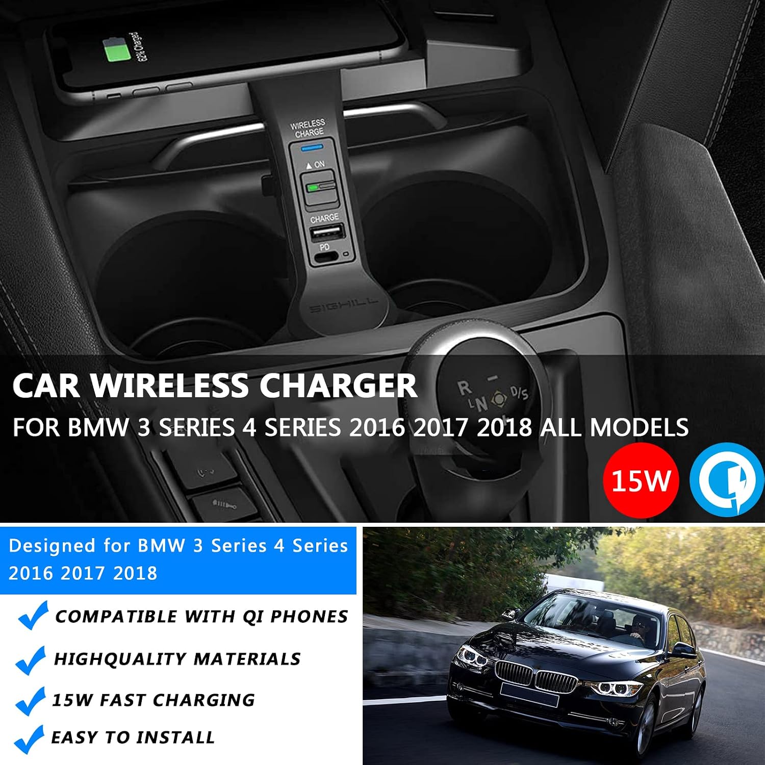 inbekea new wireless car chargerfor bm w 34 seriesm4 2018 2017 201615w fast wireless phone charging padcenter console wireless charger forand an