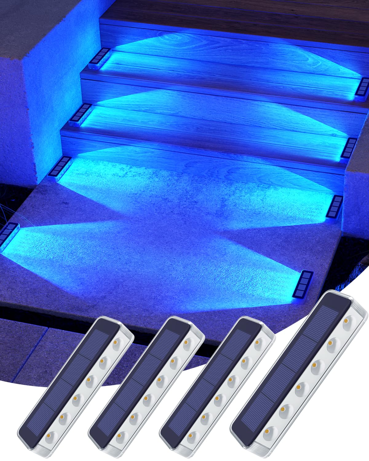 DetarZinLED Luci Solari da Giardino, 4 Pezzi Blu Lampade Solari da Esterno, IP68 Impermeabili Segnapasso LED Esterne Solare, Luci Solare Esterno per Scale, Giardino,Terrazzo, Vialetto, Patio