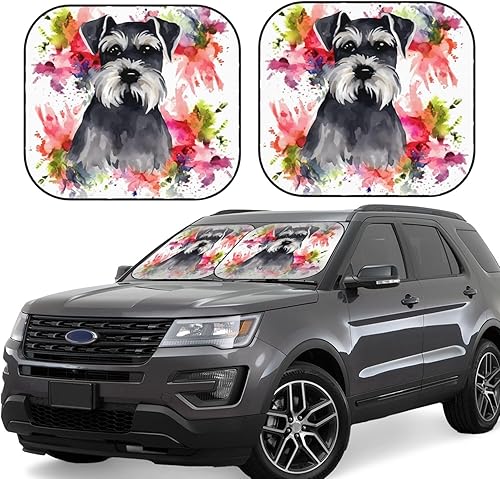 Miniatura 2 de Schnauzer - Parasol plegable para parabrisas de automóvil, 2 piezas, con bolsa de cordón, protección solar para la mayoría de los sedanes, SUV,