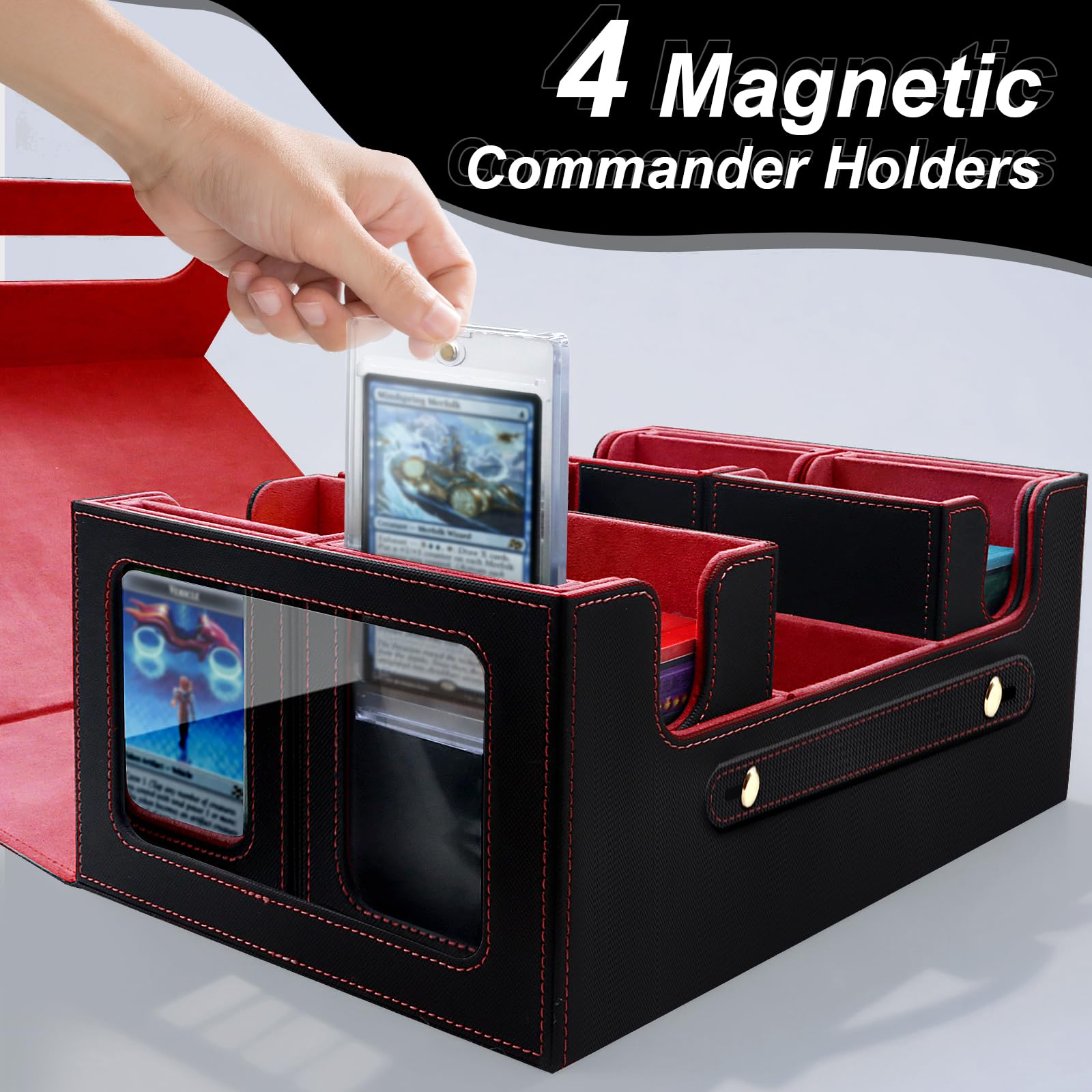 6 w 1 Pudełko na karty Commander, pudełko do przechowywania kart kolekcjonerskich z ekspozycją karty Commander do MTG, pudełko kolekcjonerskie z tacką na kostki do Magic The Gathering | Deck Box, pudełko do przechowywania kart z sześcianowym pudełkiem do