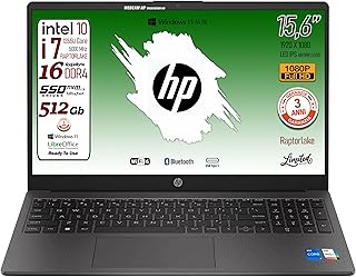 HP 250 G10, PC portátil CPU Intel Core i7-1355U 13th 10Core, hasta 5 GHz, RAM 16 GB, SSD Pci 512 GB, pantalla 15.6" IPS FHD, Wi-Fi 6, BT, WebCam, HDMI, Win 11, listo para usar, 3 años de garantía
