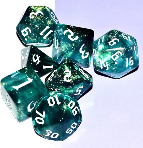 Miniatura 8 de Juego de dados Galaxy  Juego de dados DND de cristal cian mezcla azul oscuro para juego de mesa