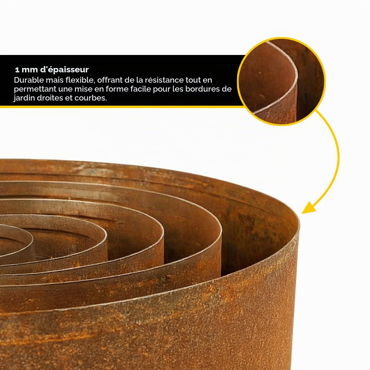 Corten Bordure de pelouse en Acier 10 m Rouleau de Bordure de Jardin en métal pré-rouillé 14 cm de Haut Facile à Installer Gants de sécurité Inclus (Rouille, 10 m)