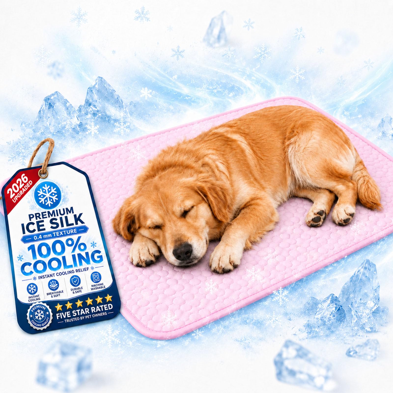 2026 Pressure Activated Cooling Mats for Dogs XL, Washable Ice Silk Self Cooling Dog Mat Large, Breathable Non Slip Pet Cooling Mat for Dogs Large, Cats, Crates, Sofa, Car & Garden (pink,XL(100*70cm))