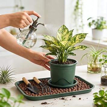 6 Pack Plastic Plant Pots 16cm/6.3-in Flower Pots with Drainage Holes and Tray Modern Decorative Planter Pot Indoor Outdoor Planters for All House Plants