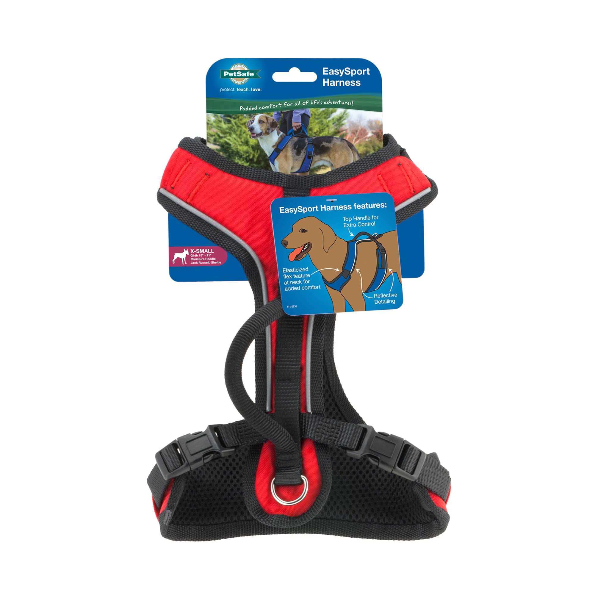 PetSafe EasySport köpek koşum takımı, ayarlanabilir dolgulu köpek koşumu, kontrol saplı ve yansıtıcı şeritli, Easy Walk koşum takımının yapımcılarından, kırmızı ekstra küçük
