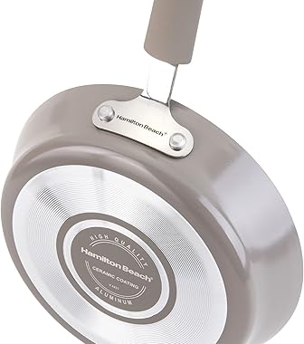 Aramco Hamilton Beach Cookware Set, 10-Pieces, Pots, Pans, and Glass Lids, Nonstick PFOA, PTFE-Free Ceramic Interior, Heavy-D