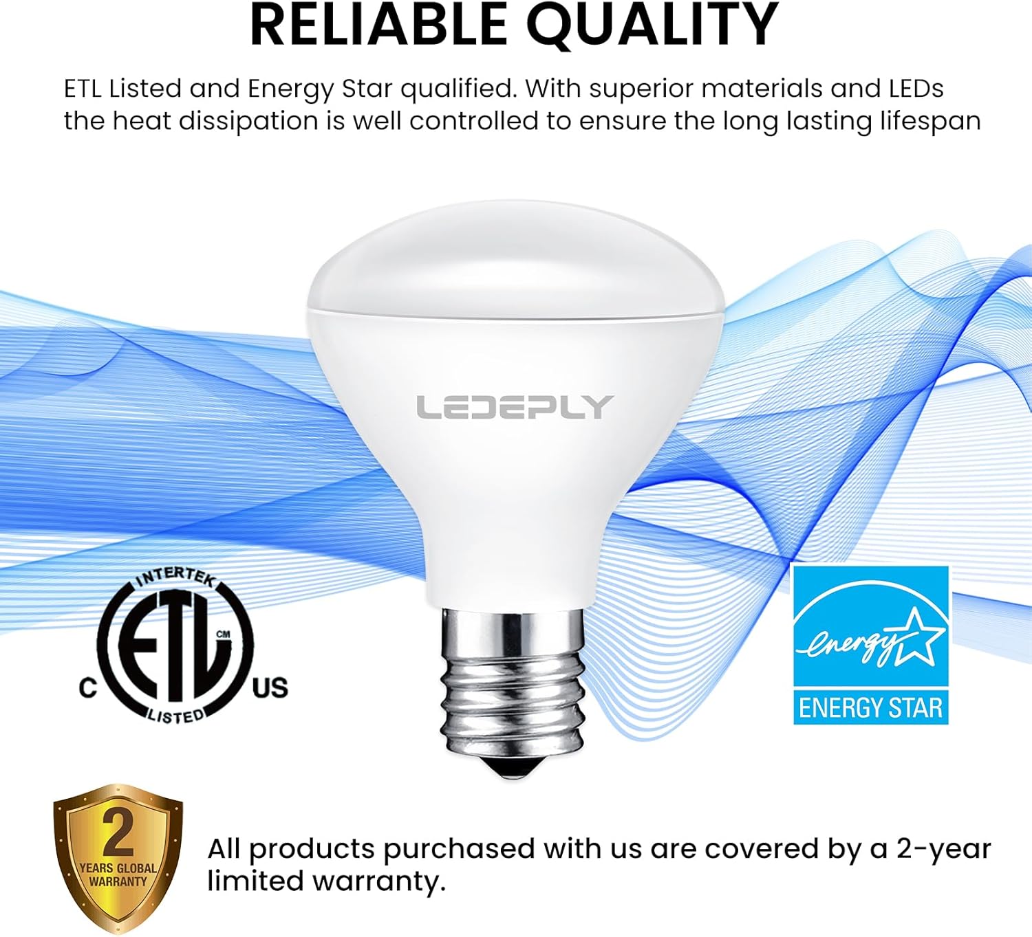 R14 LED Bulb, 4W=40W, Dimmable, E17 Base, Mini LED Reflector Floodlight Bulb, 400 Lumens, 2700K Warm White, 4 Pack