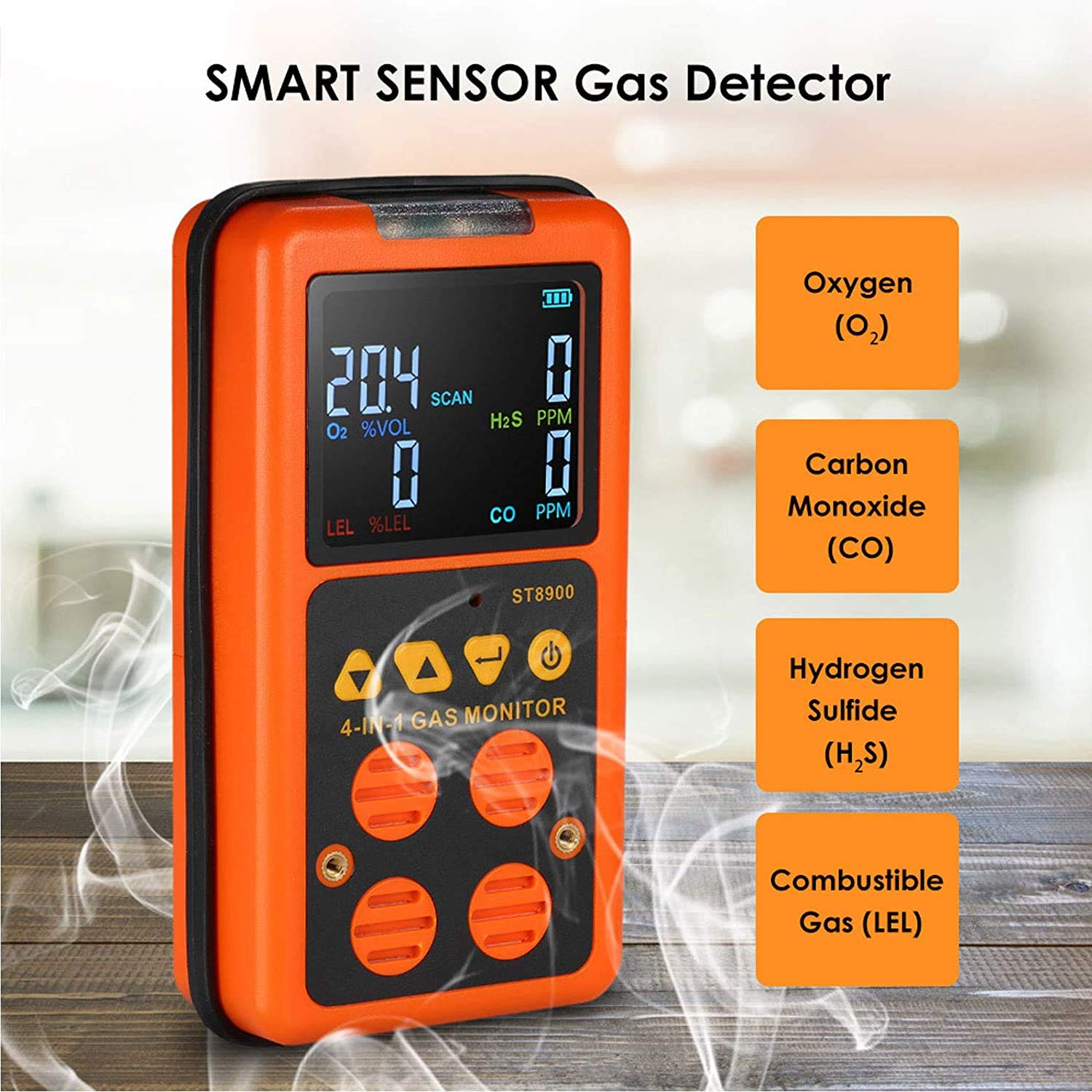 Précis Détecteur Portable Multi-gaz - analyseur de testeur de Compteur de Moniteur à 4 gaz (H2S, O2, CO et LEL) Moniteur de gaz avec Alarme de Type Voix Détecter