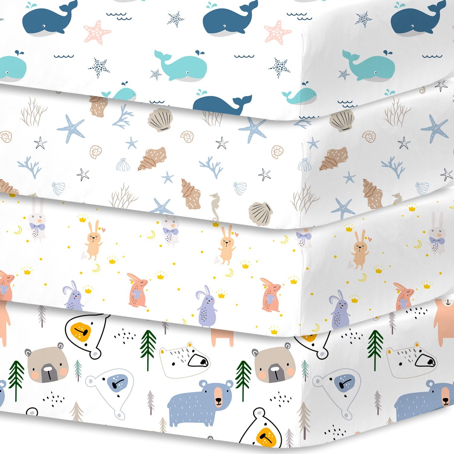 Little Grape Land Draps pour Lit Bébé 4 Pièces 60x120 cm – Drap Housse 60x120 Lit Bébé 100% Microfibre Respirante Oeko-TEX avec Protège Matelas Amovible et Motifs Mignons(Parc des Animaux)