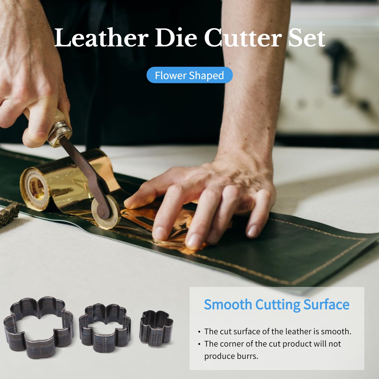 3PCS Flower Leather Die Cutter, Incisive 1.2in 2in 2.8in Hollow Punch Cutter Tool, Alloy Steel High Density Punching Die Set for Handmade DIY Leather Craft