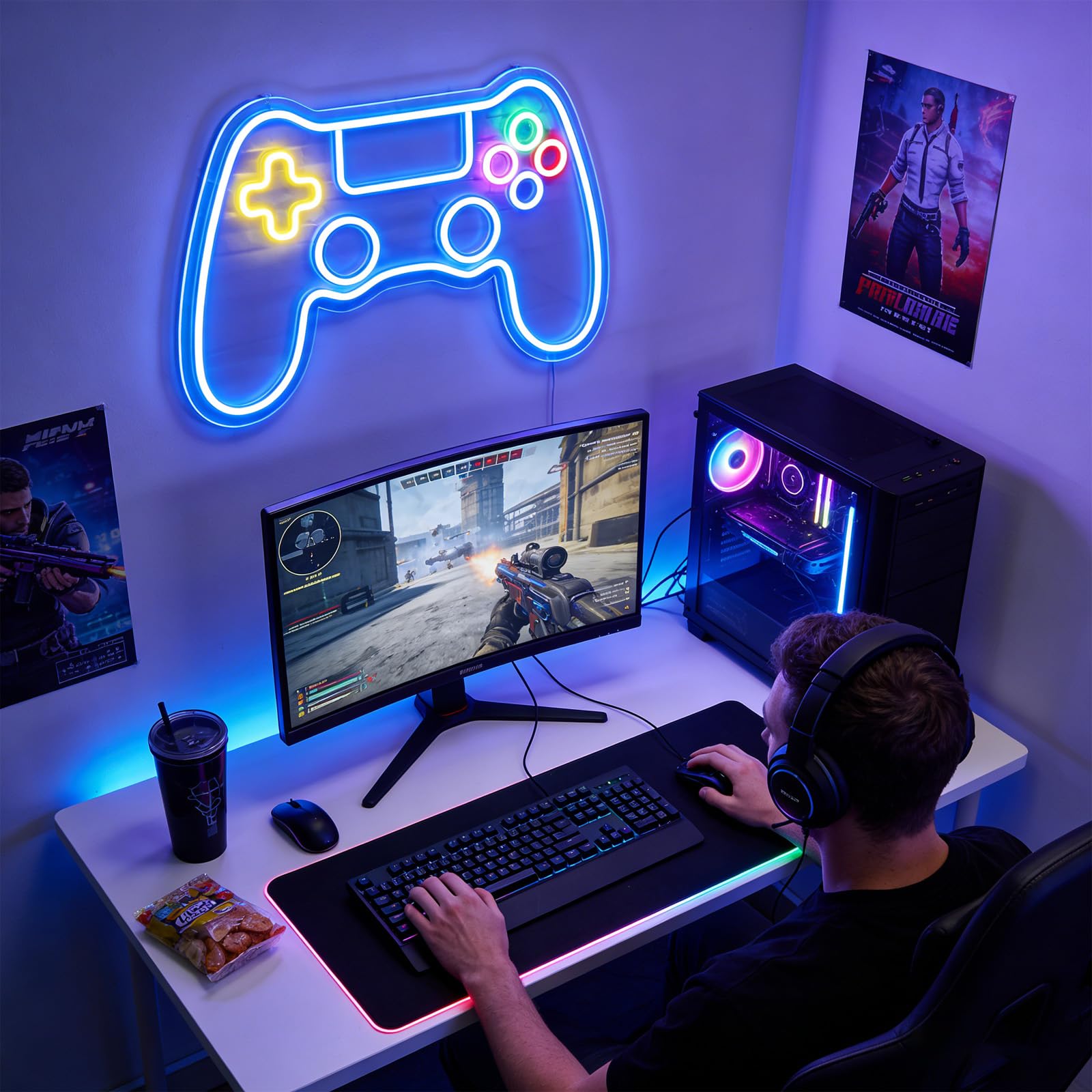Enseigne Lumineuse, Neon Led Gaming Manette, Décoration Gaming, Gamer Decoration Chambre Murale Lampe, Réglable, Connexion Usb, Pour Décorer Un Mur, Un Cadeau Ou Une Fête