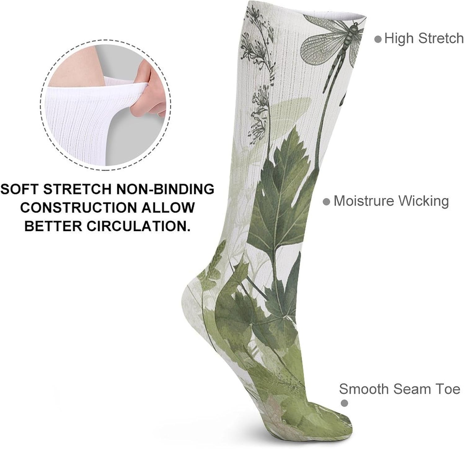 Foliage And Herbs with Dragonflies Winged Stocking - Cute Casual Long Athletic,Crew Sock for Men Women,Running Socks Soft Breathable for Gift
