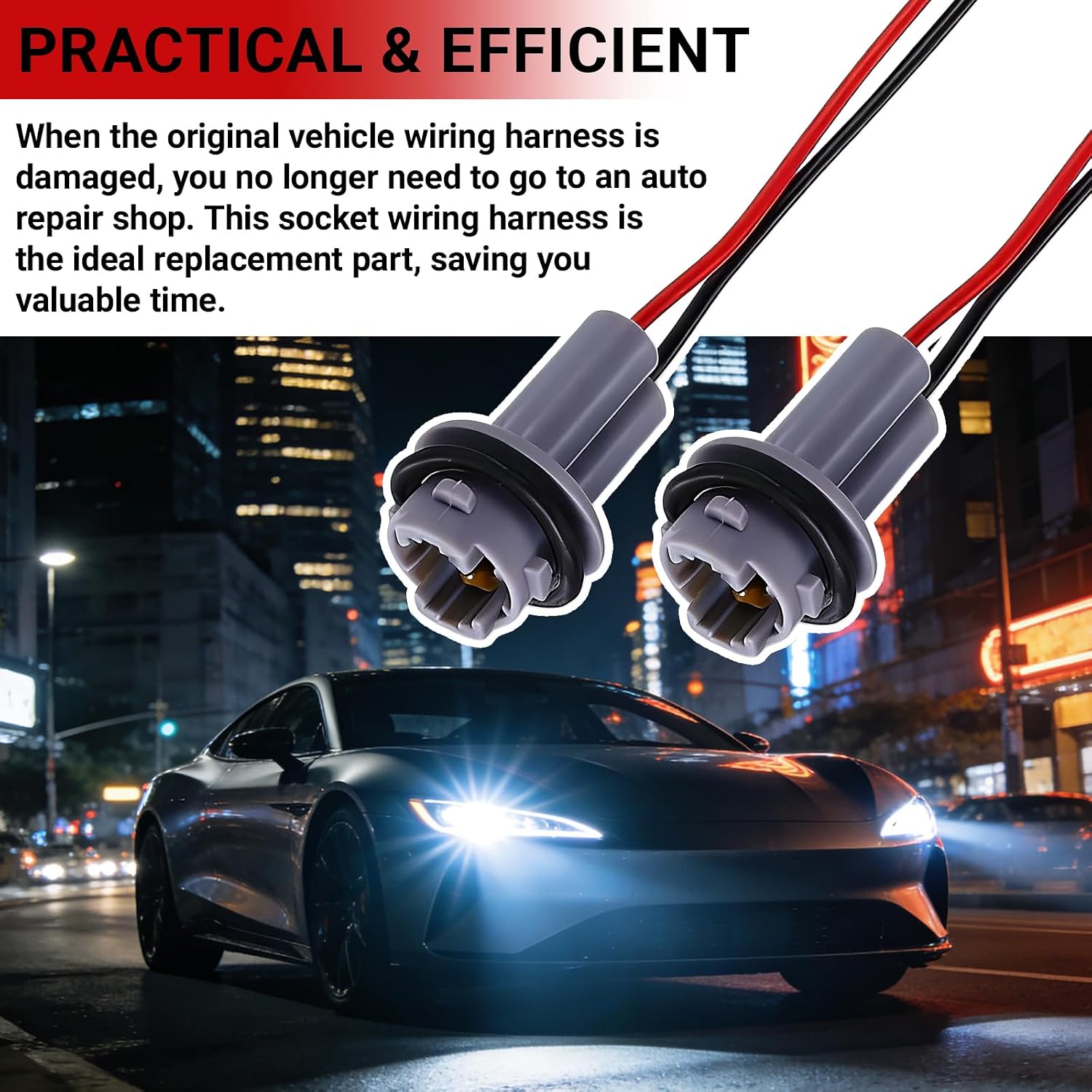 2PCS Turn Signal Socket Tail Light Harness, T13 T15 T10 194 Brake Side Marker Light Socket License Plate Harness Pigtail Bulb Adapter, Plug and Play Light Bulb Retrofit Socket Assembly