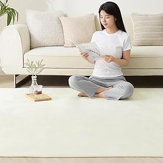 Softime カーペット ラグ ラグマット 200×250cm（約3畳）絨毯 滑り止め付 ラグカーペット 軽量設計 洗える 地毯 抗菌 防臭 防ダニ フランネルラグ オールシーズン 床暖房 ホットカーペット対応 無地・アイボリー