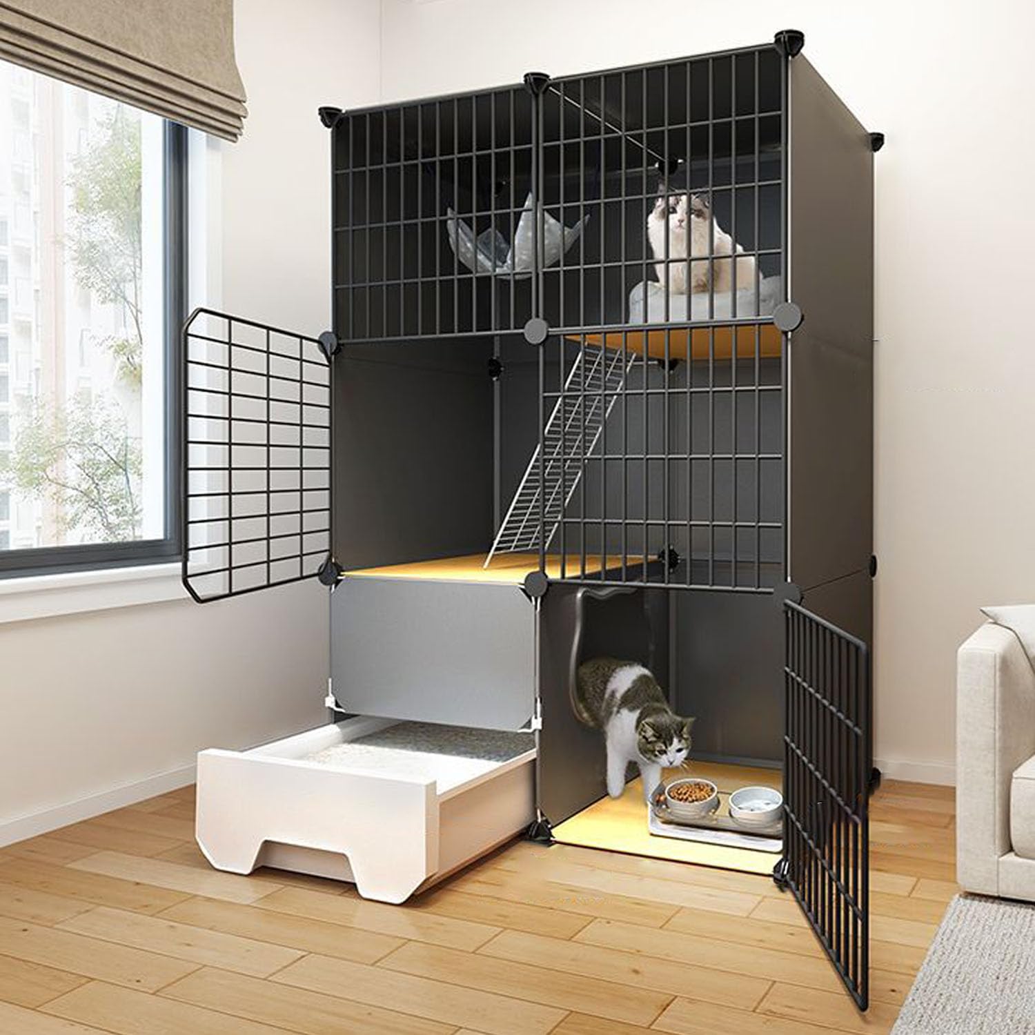 防滑付き多頭飼い対応 組み立て簡単 通気性 室内用 大型猫ケージ トイレ専用ドア Amazon.co.jp: 猫 ケージ トイレ付き 3段 猫用ケージ 大型 スリム 猫の