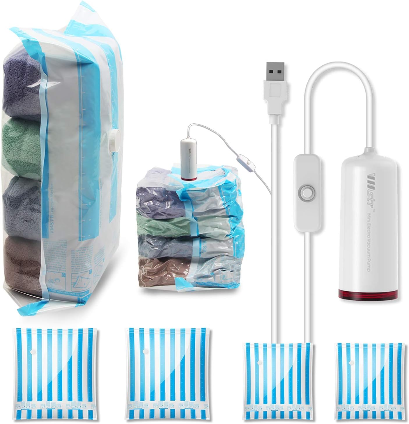 Travel Vacuum Storage Bags with USB Electric Pump,VMSTR Medium Small Space Saver Bags for Travel and Home Use