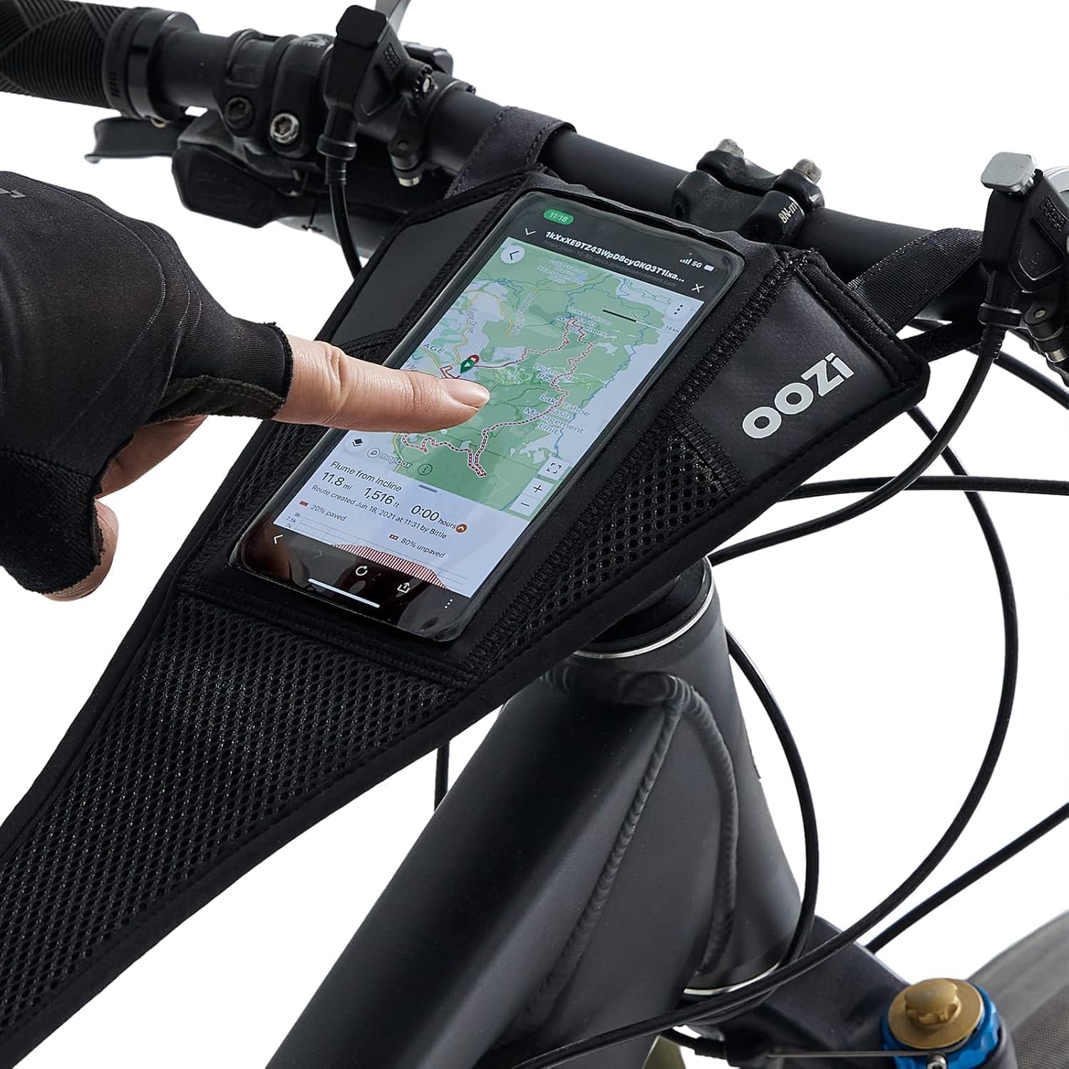OOZi Bike Sweat Guard Bicycle Trainer Sweat Net with Phone Pouch Bike Frame Protector Bike Sweat Catcher for Indoor Cycling Training