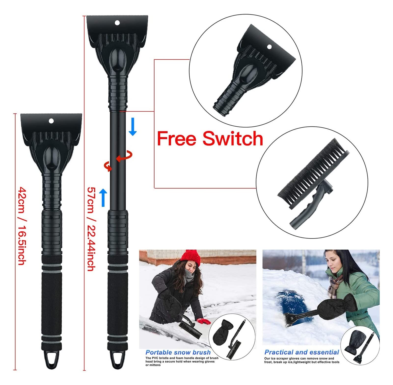 XMING Guanto di rimozione della Neve Raschietto Foderato di Spessa Raschietto di Ghiaccio in Pile Snow Snow Snow Snow Snow Pennello for Auto Auto SUV. Camion