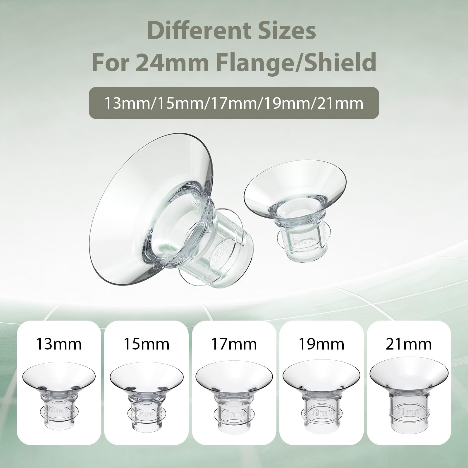 4PCS Flange Insert 15mm for Momcozy M5/M6/M9/S9 Pro/S12 Pro/V1 Pro/Medela/Spectra/Lansinoh/Elvie/Eufy 24mm Flange/Shield, Silicone Flange Sizing Kit of Most Pumps, Reduce 24mm Tunnel Down to Other Size - 5