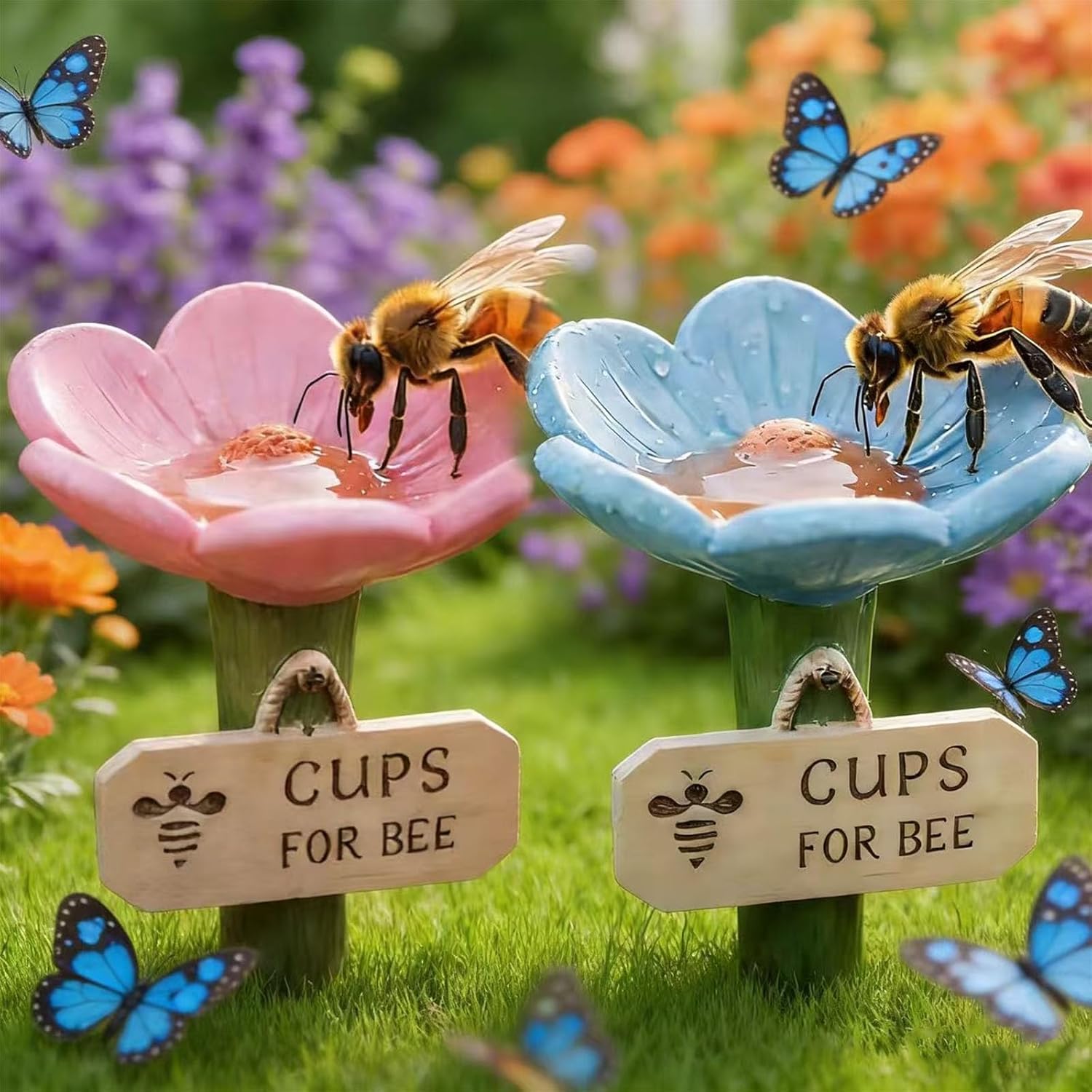 2026 New Flower-Shaped Ceramic Bee/Butterfly Water Station, Outdoor Pollinator Cups Flower Design, Garden Decor Baths, Bee Feeding Supplies, Gardening Essentials Gift (5, Random Color)