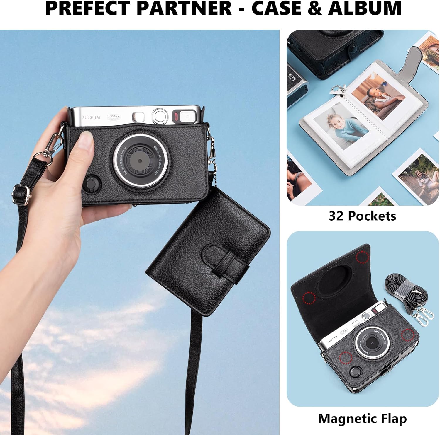 Mini EVO Camera Case and Accessories Bundle, for Fuji Mini EVO Leather Case/Screen Protector/Album/Frames/Stickers