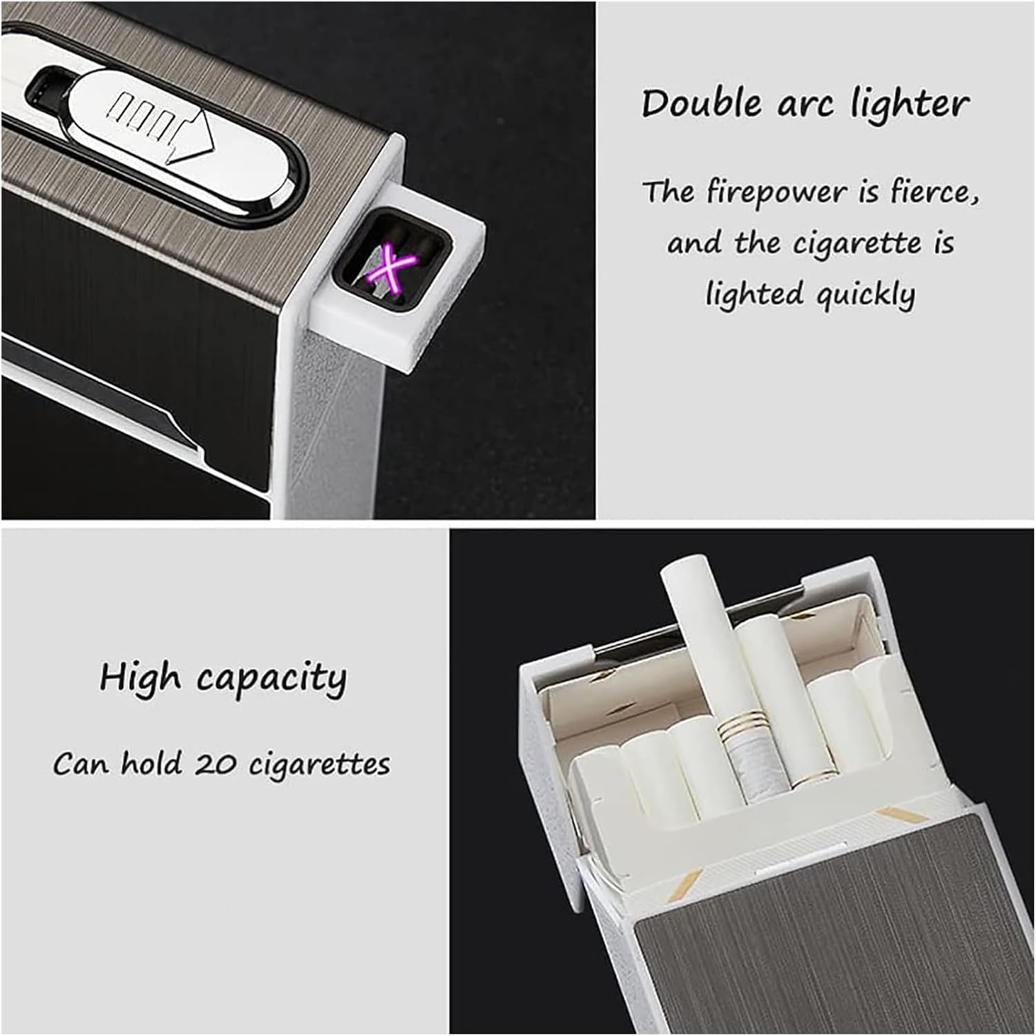 Cigarette case Cigarette Case with Lighter, 20 Regular Cigarettes USB Rechargeable Automatic Ejection Box Arc Built-in, Dispenser Holder(Black)