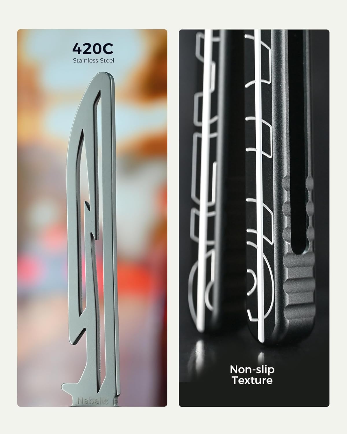 Nabalis Lightning Washer Systerm Butterfly Balisong Trainer, 6061 Aluminum Integral Channel Handle Zen Pins with non-slip lines, Unsharpened, for Practicing Flipping, Blunt Practice, No Edge Tool