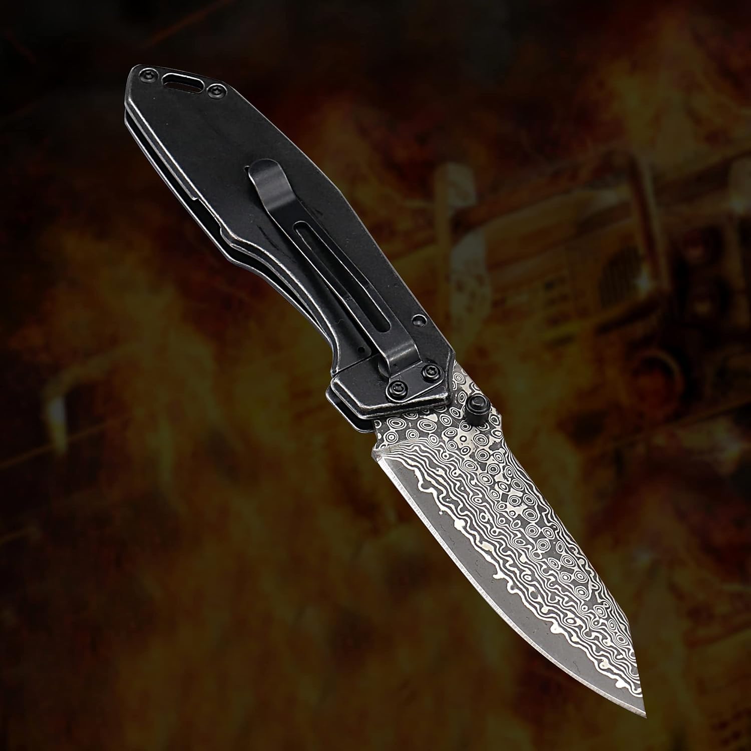 Father‘s Day Mother‘s Day & Birthday Gift for Him Her: ALBATROSS 7" EDC Pocket Knife - VG10 Damascus Steel Blade, Liner Lock, Retro Blackwash Handle, Belt Clip & Gift Box | Folding Design for Everyday Carry