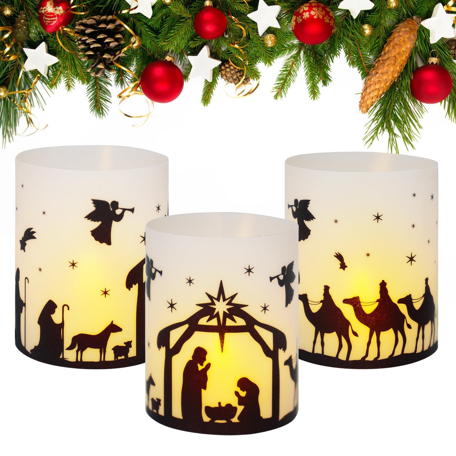 BETESSIN 12pcs Portavela para Decoración de Mesa de Natividad Belén Magos Reyes, Farol Funda Velas Navidad, Mini Decoraciñon de Lámparas Mesa, Vela Decoración, Portavelas Velas PVC Pequeñas Natividad