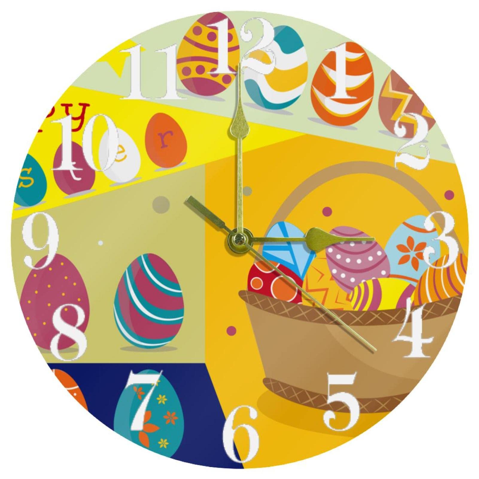 Horloge murale funky œuf de Pâques ronde de 25,4 cm silencieuse à piles pour la cuisine
